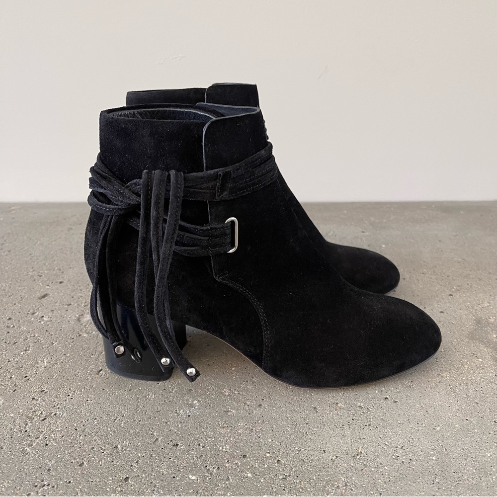 RAG & BONE DALIA Ankle Boots with Fringe Ankle Strap in Black Suede